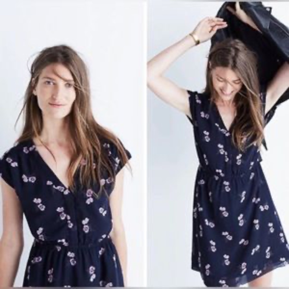 Madewell navy Skygaze Pansy Bouquet pattern mini dress Sz 8